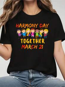 Together Harmony Day March 21 Rainbow Orange Kids Women Men T-ShirtPrinted Crew Neck T-Shirt For Women - Casual Crew Neck, Short Sleeve, Breathable 100% Cotton Top