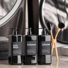 LEAPAIR 2/3 pièces Bouteilles carrées noires de 500 ml/16,9 oz pour shampoing, gel douche et cosmétiques avec étiquettes. Bouteilles en plastique rechargeables avec pompe, bouteilles vides réutilisables pour distributeur de savon. Contenants de douche pour le gel douche, le shampoing, le revitalisant et la lotion
