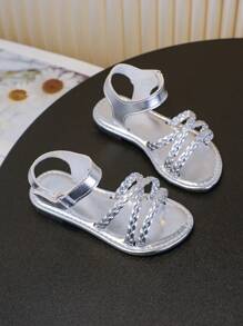 Girls Round Toe Low Top PU Sandals - Breathable Lightweight Hollow Out Sandals For Vacation Beach, Summer - Cute Preppy Classic Style For 14 And Under