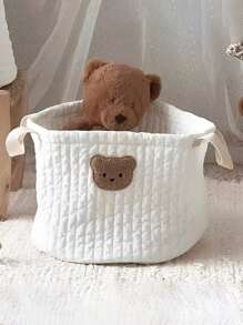 1pc Cute Bear Quilted Storage Basket For Baby Clothes, Diapers And Toys Organization - White - View 4