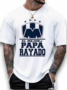 Playera Camiseta para hombre, impresa día del padre SUPER PAPÁ MONTERREY RAYADOS - Blanco - Ver 1