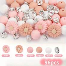 32/96 件活力四射的硅胶迷你向日葵焦点珠，适合制作手链和项链、串珠笔装饰、家居装饰 DIY 配件 - 彩色 - 查看 15