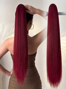 Claw Ponytail Extension 26 Inch Red Straight Clip In Hair Extensions Soft Natural Looking Synthetic Hairpiece For Women - Red - View 7