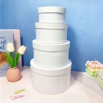 4 pezzi di scatole regalo in carta bianca, nera e dorata, scatole per packaging regalo fai da te, contenitori rotondi per accessori, scatole per fiori conservati, contenitori da scrivania rotondi colorati per lo stoccaggio