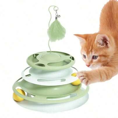 1 pezzo Giocattolo interattivo per gatti 2 in 1 Rullo a 3 livelli, Pista per palline, Torre per palline, Distributore di cibo lento per gatti e gattini