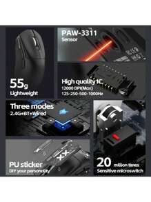 XUNFOX XUNFOX 3-Mode Bluetooth Gaming Mouse, Rechargeable 2.4G USB Wireless RGB Backlit Mouse Compatible With Ipad, Tablet, Laptop, Computer, PAW3311 Chip, 12000 DPI, 56G