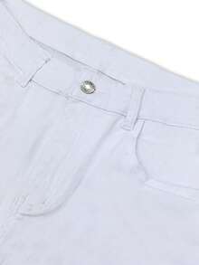 Quần jeans ống rộng cạp cao, co giãn, dáng suông, cỡ lớn, màu trắng, thích hợp cho kỳ nghỉ, trang phục ngoài trời, phong cách denim, quần xuân. - trắng - Xem 8