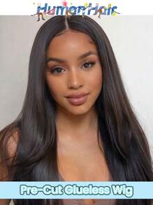 5x5 透明蕾丝可穿戴无胶假发人发预拔预剪蕾丝无胶假发无胶蕾丝前闭合假发直发 200% 密度