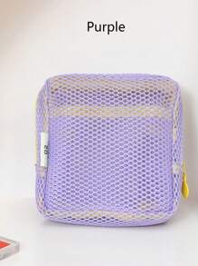 1pc Dopamine Color Mesh Data Cable Storage Bag, Portable Handheld Wired Earphone Power Charger Lipstick Bag, Pink/Purple/Blue Small Travel Storage Bag, Travel Essentials, Travel Accessories, Mobile Phone Storage Bag Cable Organizer