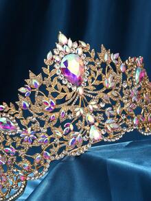 Baroque Crown And Tiara Gold Crystal Pearl Bride Wedding Queen Crowns Decorative Princess Tiaras Rhinestone Hair Accessories For Women And Girls - Multicolor - View 9