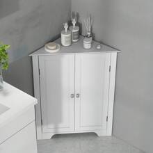 Kleankin Triangle Bathroom Cabinet, Corner Bathroom Storage Unit With Adjustable Shelf And Recessed Door, Free Standing, White