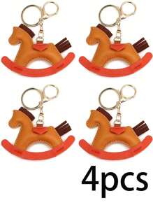 1 Piece/4 Pieces Leather Key Chains With Women Pendant, Cartoon Horse Swaying Key Chains, Creative Wealth Horse Pendant, Cute Animal Accessories, Decorations, Gifts, Bag Decorations, Cute Little Horse Key Chains - Soft Brown Faux Leather, Suitable For Mother's Day And Father's Day Gifts, Car Key Accessories, Bag Decorations