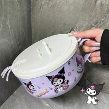 Sanrio 1000毫升不锈钢酷洛米卡通可爱方便面碗，大容量午餐盒，适合学校、旅行和其他场合，餐具盒便当盒 - 1000毫升，学习用品