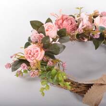 1 件人造花环，农舍前门花卉装饰，带蝴蝶结的假花花环，家居墙壁/门/窗户挂饰 - 彩色 - 查看 7