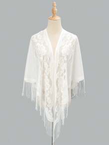 1pc Lightweight Hollow Solid Color Fringe Breathable Fashion Triangle Scarf Shawl - Multicolor - View 10