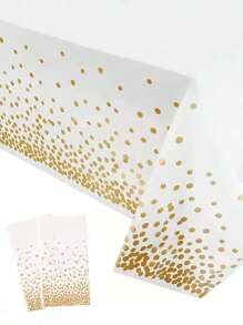 kumozawa 1pc White Plastic Tablecloth With Gold Dots, Disposable Party Table Cover - White - View 4