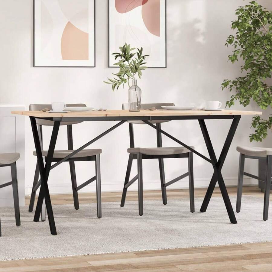 Table à manger structure en X 160x80x75 cm acier massif bois de pin