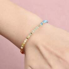 1pc Bohemian Style 18K Gold-Plated Multicolor Natural Stone Beaded Jewelry Bracelet, Suitable For Daily Wear As Gift For Women