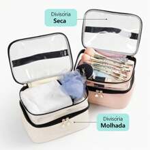 Ahania Double Layer Toiletry Bag Double Divider Transparent Waterproof Makeup Organizer Portable Travel Toiletry Large Capacity - màu đen - Xem 6