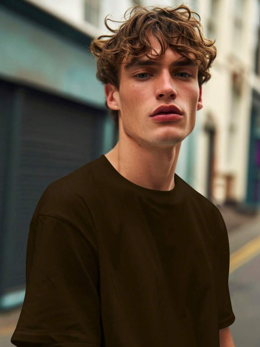 Shirt Oversized Basic Streetwear Men's T-Shirt From S To Plus SIze G3 - 鏽棕色 - 查看 1