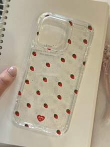 Glitter Shiny Full Screen Strawberry Clear Phone Case Compatible With IPhone 16 15 14 13 12 11 Pro Max 16 15 14 Plus Cute Soft Back Cover Gift - Strawberry - View 1