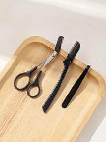 3pcs Set Eyebrow Grooming Kit, Includes Stainless Steel Eyebrow Razor, Eyebrow Scissors And Eyebrow Tweezers, Suitable For Beginner