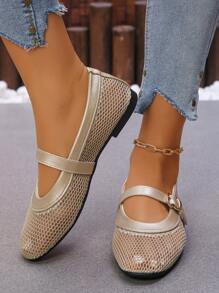 Chaussures plates babies 2025 neuves pour femmes avec sangle, mocassins style fée en maille, plates-formes à bout rond polyvalentes et respirantes