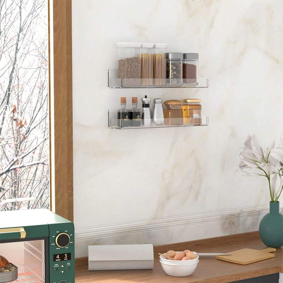 1pc Acrylic Wall-Mounted Spice Rack, Adhesive Acrylic Spice Organizer Rack With Nano Double-Sided Tape, Hanging Spice Rack Suitable For Cabinets, Cupboards Or Pantry Doors