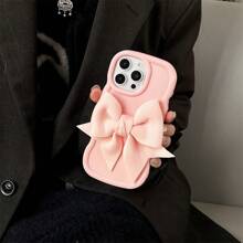 Bow-Knot A Sweet Pink IPhone Case With Big Bowknot & Handy Wrist Strap ,Diy Phone Case Compatible With SAMSUNG IPhone16/7/8/11/12/13/14/15/X/XR/Xs/Plus/Pro/Pro Max/SE2