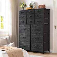 Raybee Furniture 15-16 Drawer Dresser With Wooden Top, Tall Dresser For Bedroom Design & Chests Of Drawers For Bedrooms, Living Room, Entryways - Black - View 2