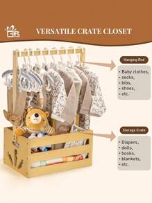 1 件装带手柄的木制浴室收纳篮，多用途衣物收纳盒，玩具架，礼物创意，蓝色 - 原木色 - 查看 2