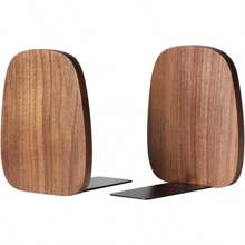 Book Ends For Shelves, Non-Skid Bookends For Heavy Books, Wooden Book Stopper For Home Office And Library (Walnut 1 Pair)