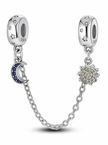 Charme banhado a prata Sol Lua Estrelas Corrente de segurança Charme Pingente Bola Adequado para Pulseiras DIY Jóias femininas