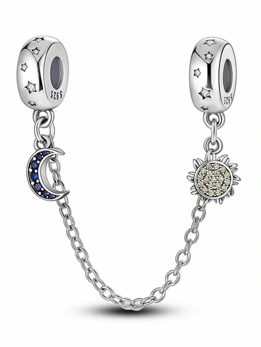 Charme banhado a prata Sol Lua Estrelas Corrente de segurança Charme Pingente Bola Adequado para Pulseiras DIY Jóias femininas