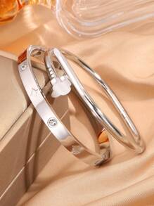 Camhanno 2 Pieces Of Light Luxury Fashion Stainless Steel Plum Blossom Nails + Eight-Pointed Star Diamond Bracelet Are Suitable For Holiday Girlfriends - Gold - View 9