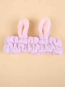 1pc Women's Plush Faux Rabbit Ear Elastic Headband, Cute Sweet Fashion Cartoon Hair Accessories, Daily Use Hairband For Washing Face, Masking