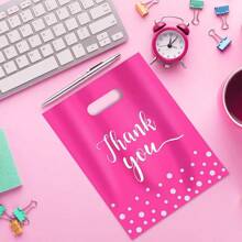 300Pcs Thank You Bags For Business Small, Pink Plastic Merchandise Bags Extra Thick Retail Shopping Bags With Handle 3 Sizes Thank You Reusable Bags For Merchandise Clothes Boutique Gift To Go Bags