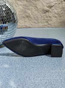 女士高跟鞋，尖头，蓝色绒面革，粗跟，防滑橡胶鞋底，优雅时尚，适合工作和日常休闲穿着 - 藍色 - 查看 5