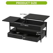 Lift Top Coffee Table, Wood Lifting Table Tea With Storage Shelf, Coffee Tables For Living Room With 2 Drawers And 16 Colors LED Light Strip,106 * 50 * 51.5cm - Black - View 6