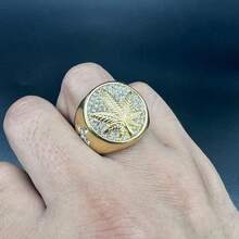 Anillo de hombre estilo Hip Hop con hoja de arce y Strass - Anillo individual de aleación estilo Hip Hop con mosaico de Strass, sin chapado, joya de moda declarativa - Para hombre - Adecuado para fiestas y uso diario - Regalo perfecto para amantes de la moda