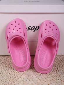 Women's Slip-On Bright Pink Mesh Breathable Casual Clogs, Comfortable For Home, Holidays And Outings, Suitable For All Seasons - Pink - View 3