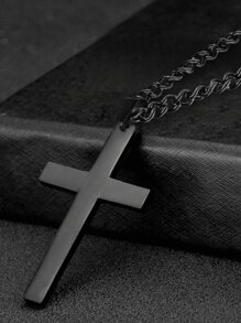 1pc Men's Stainless Steel Non-Fading Cross Necklace, Minimalist Solid Color Versatile Daily Wear Necklace