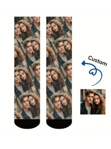 Chaussettes personnalisables avec photo imprimée, chaussettes personnalisées avec portrait de couple à disposition d'image multiple, chaussettes de sport respirantes et confortables, chaussettes de mode anti-humidité pour le fitness, le basketball et la course à l'extérieur