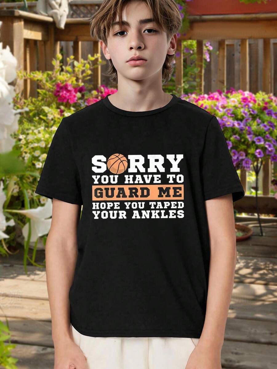 Kids Basketball T-Shirt - "Sorry You Have To Guard Me" Funny Graphic Tee For Boys Girls Youth Sports Casual Short Sleeve Tee - Perfect For Young Basketball Players Fans [Kids Boys Girls Youth Basketball T-Shirt Funny Graphic Tee]