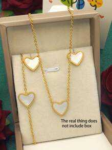 Conjunto de joyas para mujer de estilo bohemio de acero inoxidable, bañado en oro de 18 quilates, con colgante de concha verde en forma de corazón, pulsera y pendientes - Perfecto para uso diario, negocios, citas románticas, vacaciones, cumpleaños, Día de la Madre, San Valentín, regalos, fiestas y bodas, Mamá, Madre, Día de la Madre, Regalo
