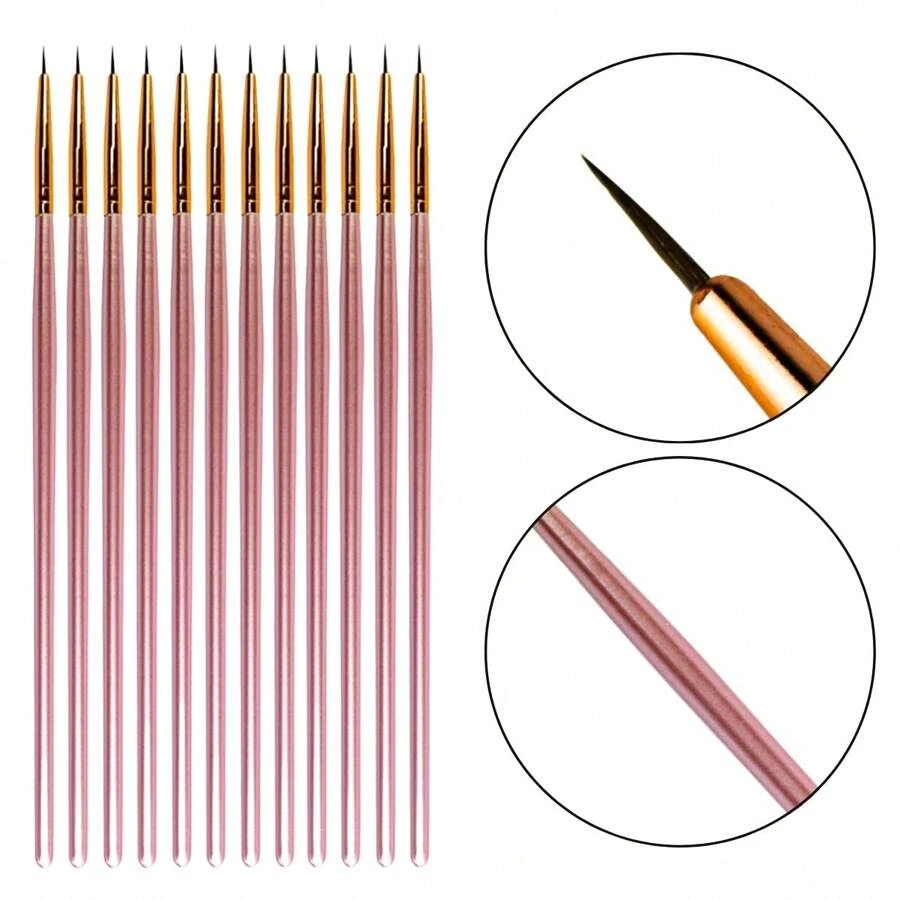 Arte Seducao Kit Of 12 Brushes Fine Tip Nail Decoration Make-Up Delineated Multipurpose Delicate Artistic Nail Art Lines - 淺粉色 - 查看 1