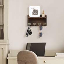 8.5 Inch Wooden Wall Mounted Key Holder Organizer, 4-Hook Entryway Decorative Wall Rack For Living Room, Kitchen (Brown) - Multicolor - View 4