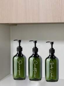 3pcs 500ml Shampoo And Conditioner Dispenser Set With 3 Waterproof Labels, Empty Shower Gel Dispenser Set, Suitable For Bathroom Home Decor, Autumn Decor, Back To School Decor - Green - View 7