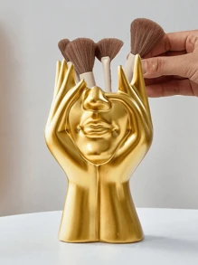 1pc White Ceramic Face Vase,Makeup Brush Storage Bucket, Female Form Head Half Body Bust Vases Boho Minimalism Decorative Modern Nordic Style Flower Vase For Home Living Room Office Decor