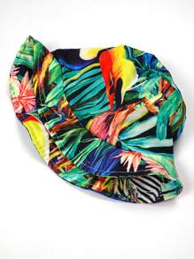 3-Piece Tween Boy Hawaiian Shirt, Hat And Shorts Set With Pockets, Beach Tropical Rainforest Animal Print Pattern, Suitable For Summer Casual And Vacation Wear (Without White T-Shirt)